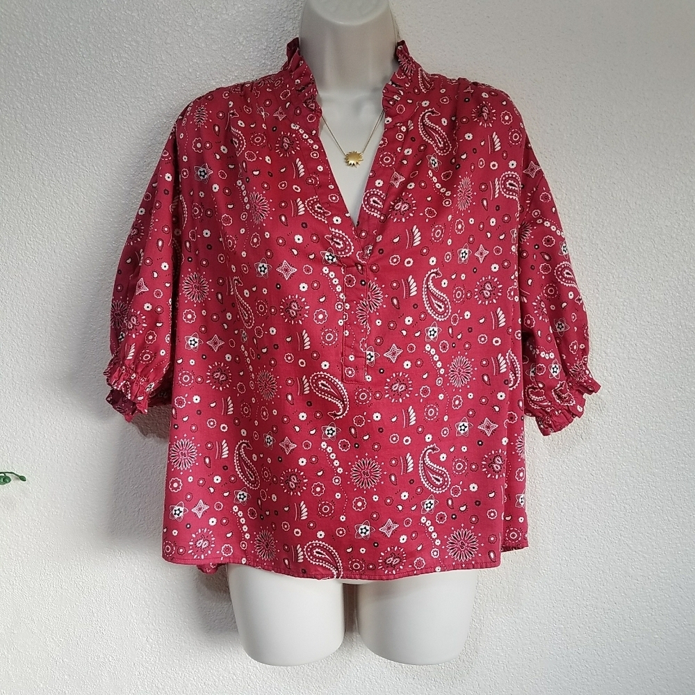Xirena Red Bandana Blouse